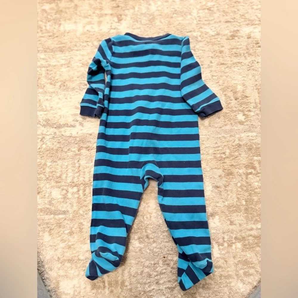 Child of Mine Navy and Blue Striped Footie with Monkey size 3/6M